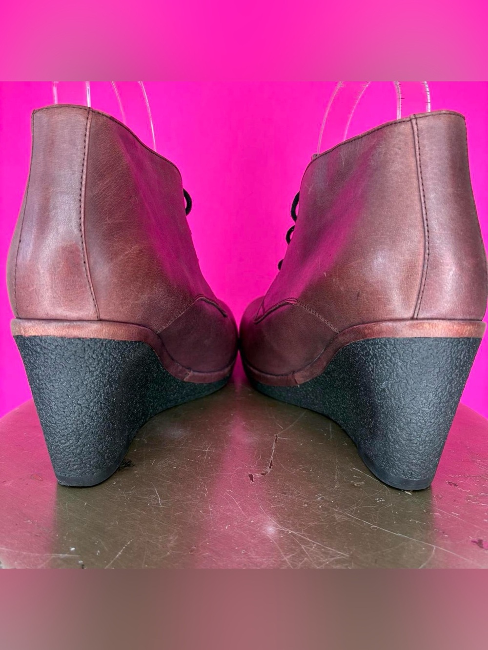 Vanilla Moon Viola Bordo Leather Wedge Heel Lace-UP Ankle Boot EU 38 US 7.5 - Picture 6 of 8